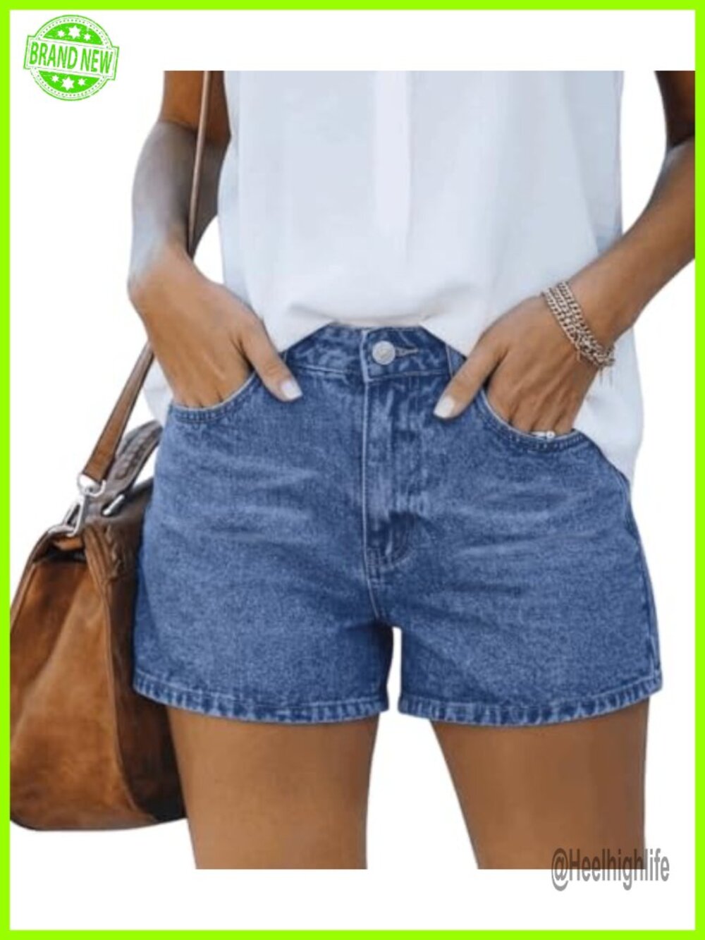 High Waisted Mom Jean Shorts Stretch Denim with Pockets